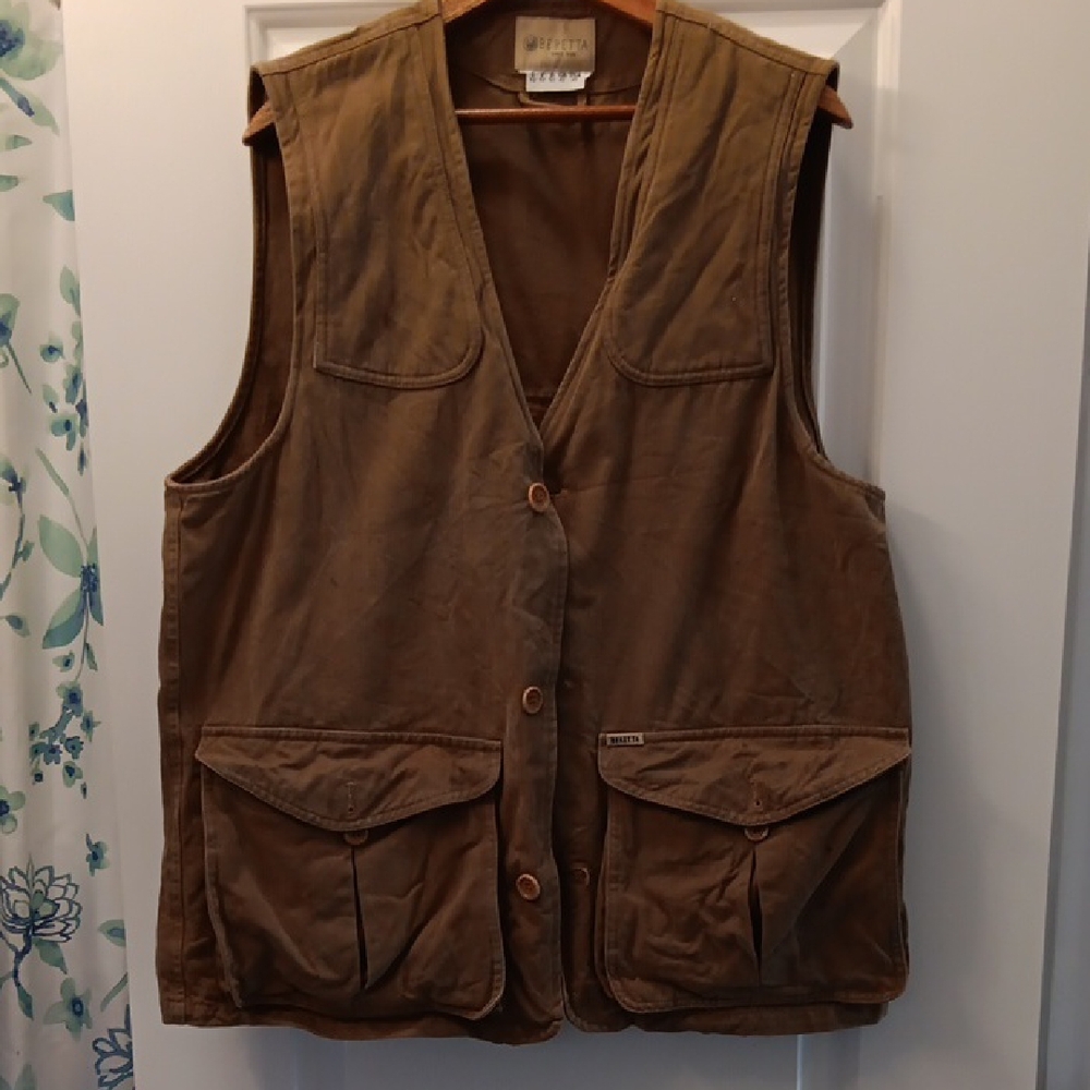 Authentic Vintage Canvas Beretta Hunting Chore Vest Brown Utility 4 Pockets XL